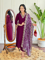 The52 Viscose Silk Fabric work Straight cut Kurta, Pant and Dupatta Set | Grocsy