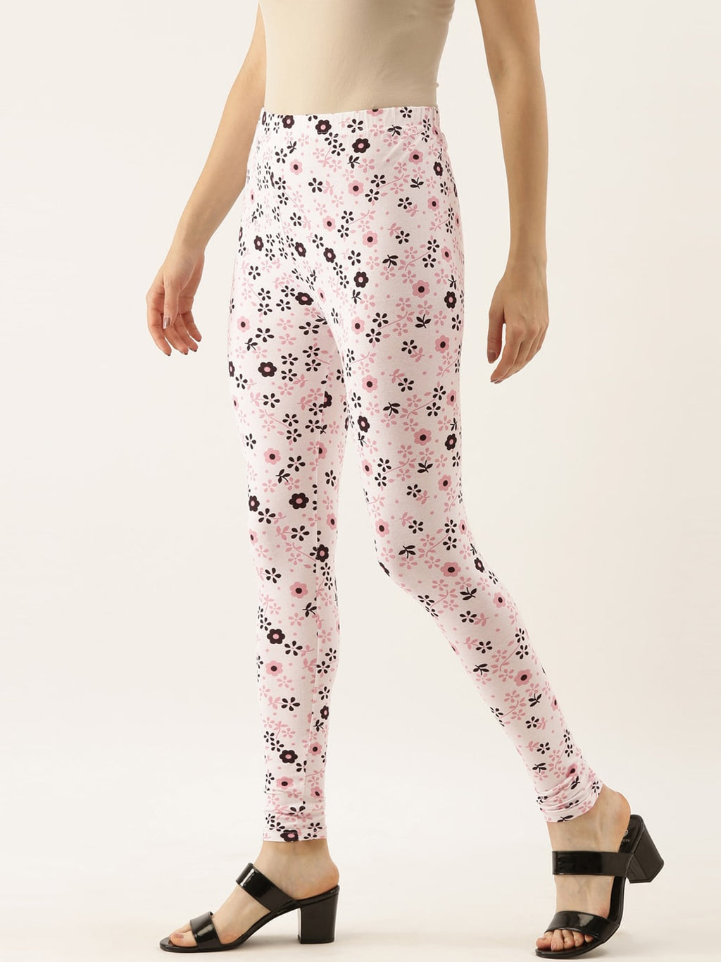 Souchii White & Pink Printed Ankle-Length Leggings | Grocsy