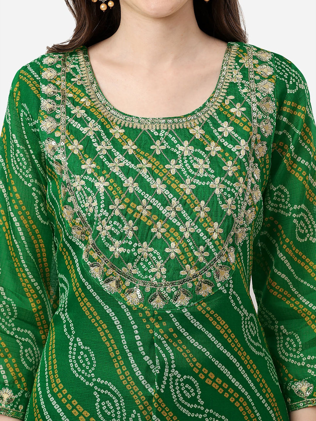 HERE&NOW Women Green Leheriya Printed Pure Cotton Kurta | Grocsy