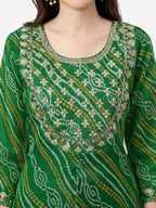 HERE&NOW Women Green Leheriya Printed Pure Cotton Kurta | Grocsy