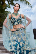 House of Panchhi Teal Padded Colour Georgette Sequins & Zarkan Embroidery Lehenga Choli & Dupatta | Grocsy