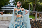 House of Panchhi Teal Padded Colour Georgette Sequins & Zarkan Embroidery Lehenga Choli & Dupatta | Grocsy