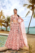 House of Panchhi Coral Net Sequins And Thread Embroidery Lehenga Choli & Dupatta | Grocsy