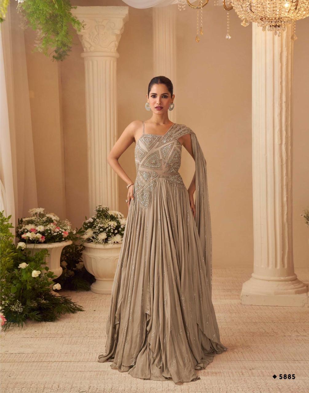 Anaita Chiku Chinon Silk Stitched Gown With Embroidery Work | Grocsy