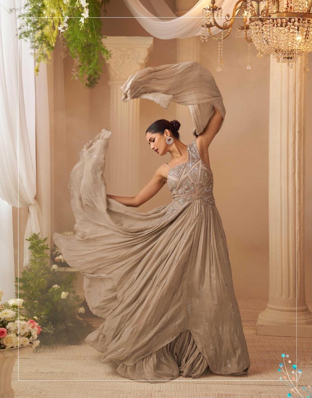 Anaita Chiku Chinon Silk Stitched Gown With Embroidery Work | Grocsy
