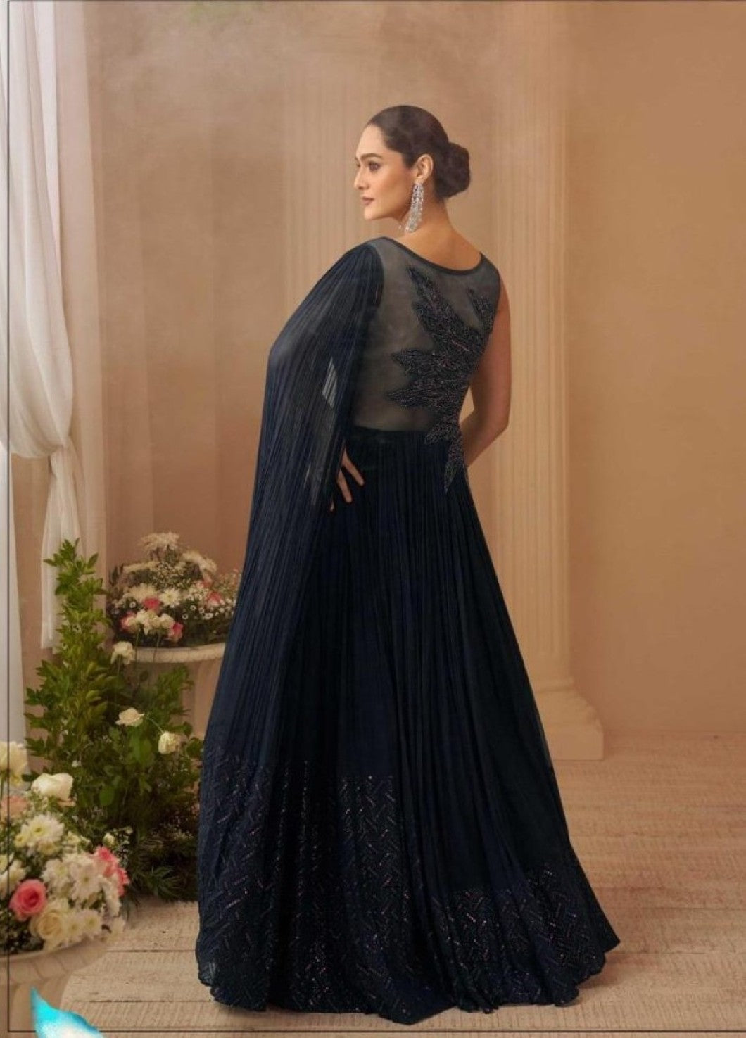 Anaita Black Chinon Silk Stitched Gown With Embroidery Work | Grocsy