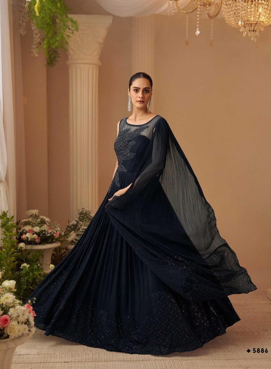 Anaita Black Chinon Silk Stitched Gown With Embroidery Work | Grocsy