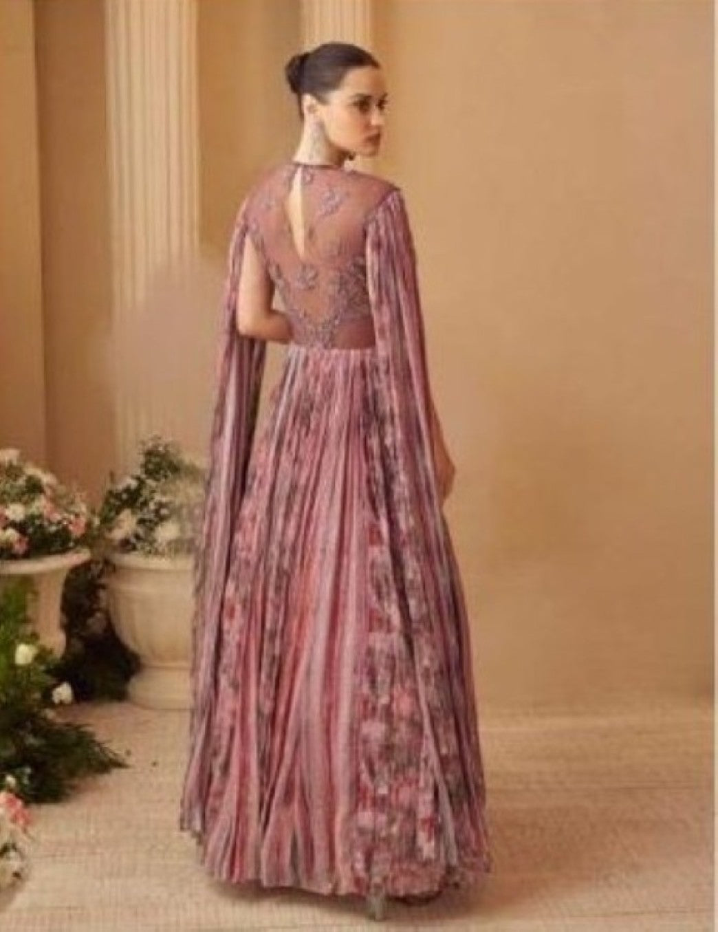 Anaita Pink Chinon Silk Stitched Gown With Embroidery Work | Grocsy