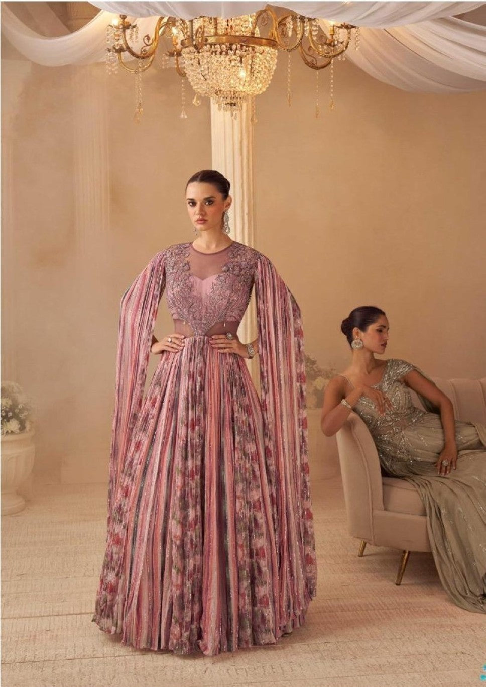 Anaita Pink Chinon Silk Stitched Gown With Embroidery Work | Grocsy