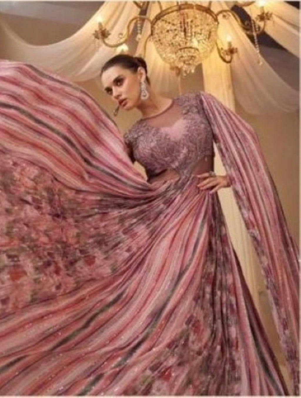 Anaita Pink Chinon Silk Stitched Gown With Embroidery Work | Grocsy