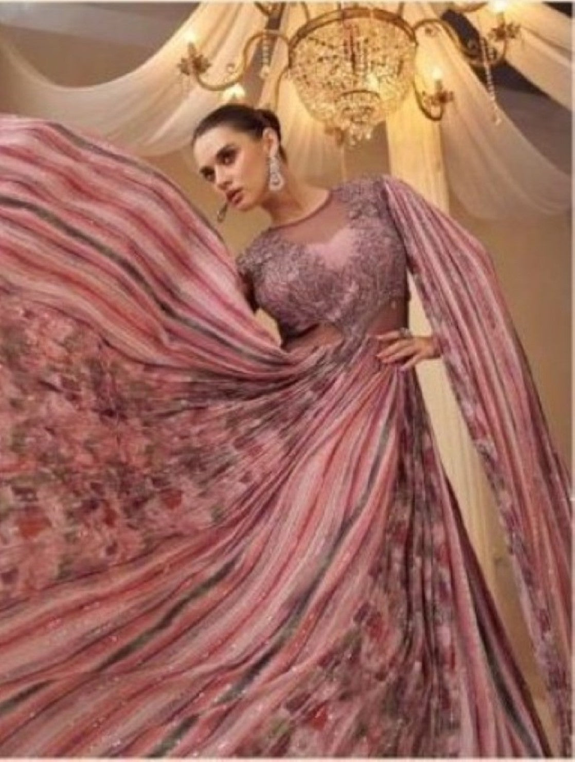 Anaita Pink Chinon Silk Stitched Gown With Embroidery Work | Grocsy