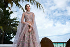 House of Panchhi Rose Gold Toned Organza Sequins & Zarkan Embroidery Lehenga Choli & Dupatta | Grocsy