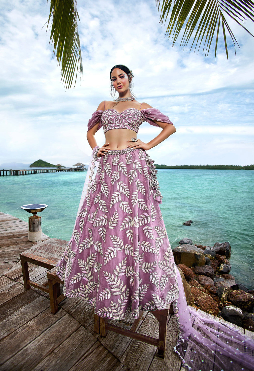 House of Panchhi Mauve Organza Sequins & Zarkan Embroidery Lehenga Choli & Dupatta | Grocsy