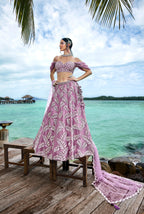 House of Panchhi Mauve Organza Sequins & Zarkan Embroidery Lehenga Choli & Dupatta | Grocsy