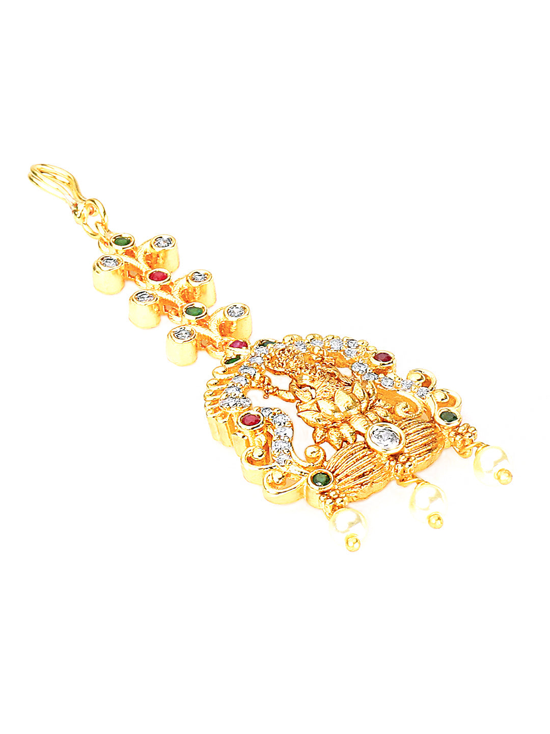 Yellow Chimes Women Gold-Polished White & Red Ad Studded Handcrafted Maang Tikka | Grocsy