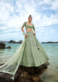 House of Panchhi Lime Green Net Sequins, Zarkan And Thread Embroidery Lehenga Choli & Dupatta | Grocsy