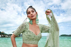 House of Panchhi Lime Green Net Sequins, Zarkan And Thread Embroidery Lehenga Choli & Dupatta | Grocsy