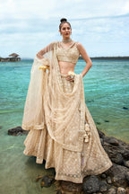 House of Panchhi Cream Net Sequins, Zarkan And Thread Embroidery Lehenga Choli & Dupatta | Grocsy