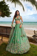 House of Panchhi Sea Green Georgette Sequins, Zarkan And Thread Embroidery Lehenga Choli & Dupatta | Grocsy