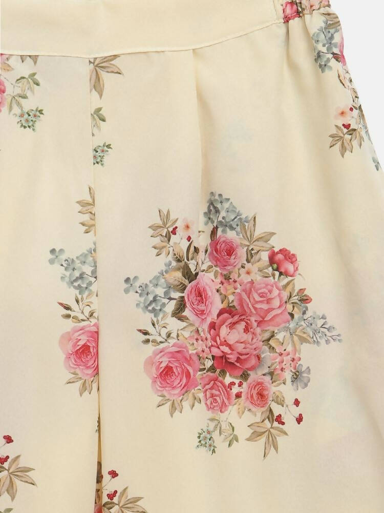 Ahalyaa Beige Crepe Floral Printed Kids Kurta Palazzo Set With Dupatta For Girls | Grocsy