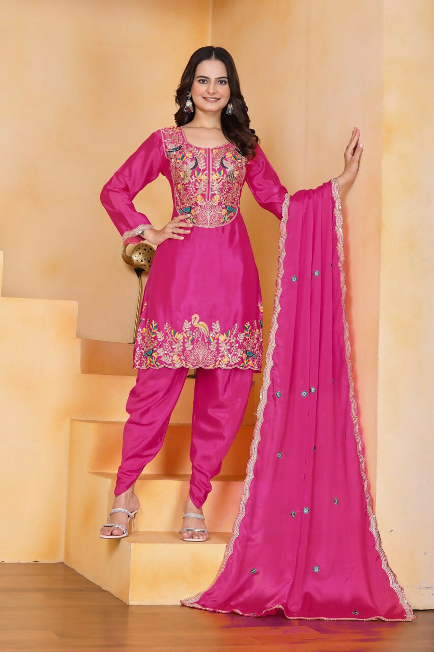 Joban Fashion Pink Silk Embroidered Dhoti Dhoti Set | Grocsy