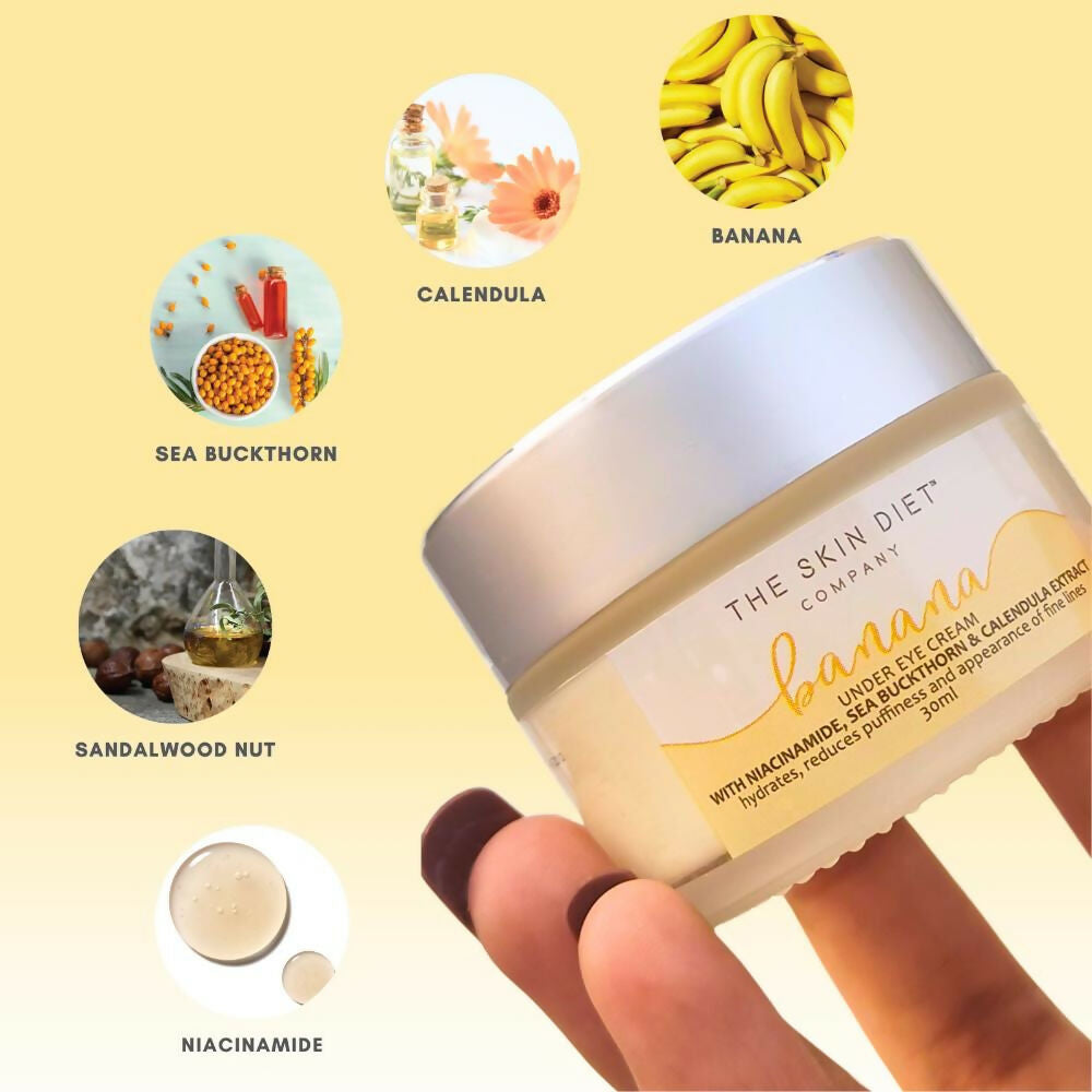 The Skin Diet Company Banana Brightening Under-Eye Cream - Dark Circles, Fine Lines with Niacinamide | Grocsy