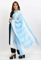 Mominos Fashion Moeza Women's Handloom Cotton Ikkat Sky Blue Dupatta | Grocsy