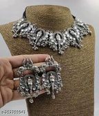 Tehzeeb Creations Women's Silver Colour Oxidised Ganesha Style Necklace Set With White Pearl | Grocsy