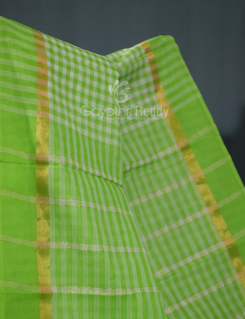 Light Green With Checks Pure Mangalgiri Cotton Saree By Gayathri Reddy Designer Studio | Grocsy