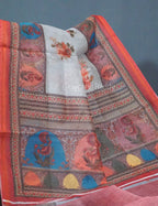 Shades of Light Grey Floral Print Semi Chanderi Saree By Gayathri Reddy Designer Studio | Grocsy