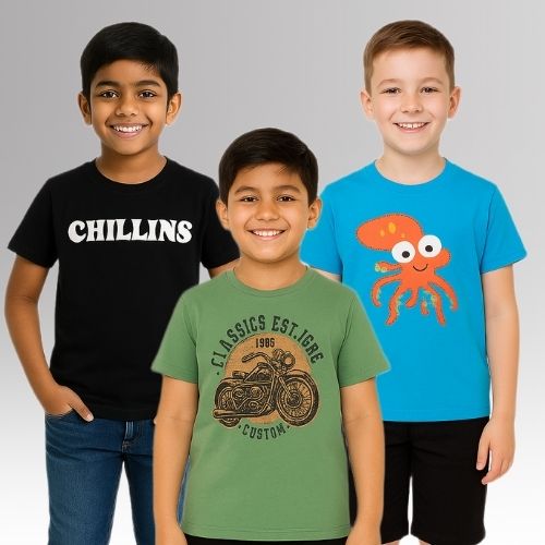 Chilins Round Neck Printed Super Combed Cotton T-shirt (Pack of 3) | Grocsy