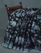 Black and Grey Pichwai Print Munga Cotton Saree By Gayathri Reddy Designer Studio | Grocsy