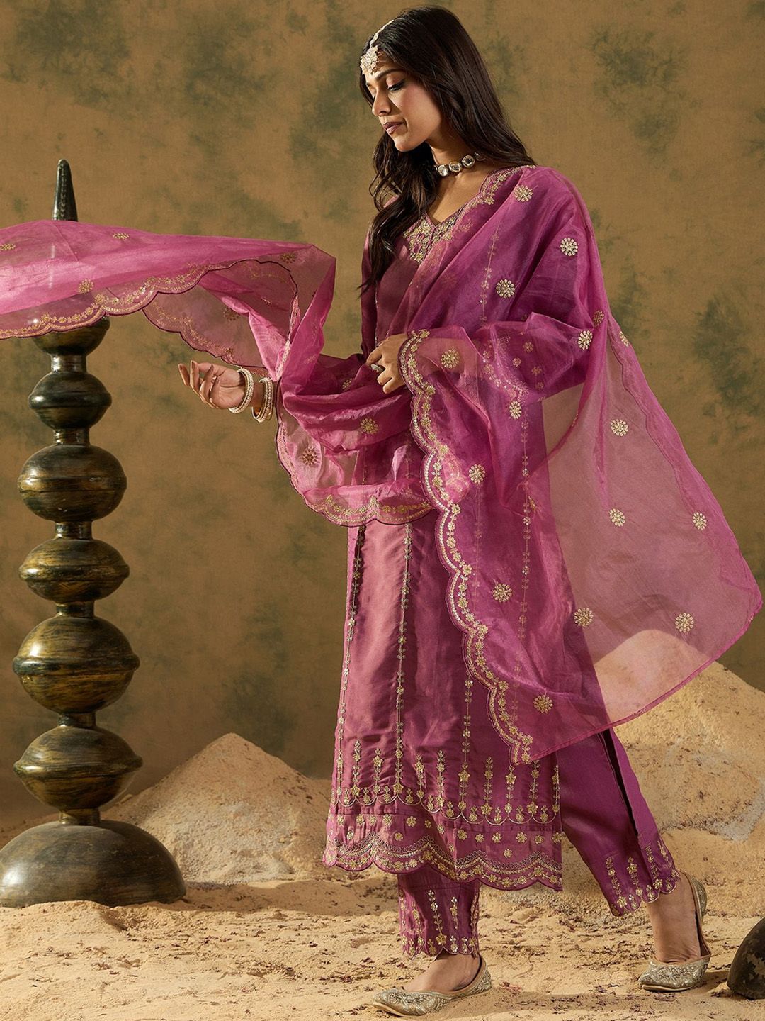 Indo Era Women Floral Embroidered Regular Kurta with Trousers & With Dupatta | Grocsy