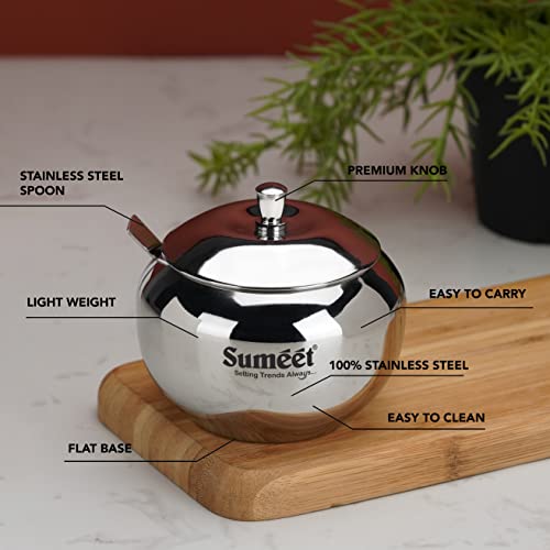 Sumeet Stainless Steel Ghee and Oil Pot, Storage Conrainer with Spoon for Kitchen, 7.5cm & 8.5cm Dia, 170ML & 230ML - Silver (Pack of 2) | Grocsy