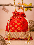 NR By Nidhi Rathi Red & Gold-Toned Embroidered Potli Clutch | Grocsy