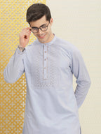 House of Pataudi Jashn Pure Cotton Yoke Design Sequinned Kurta | Grocsy