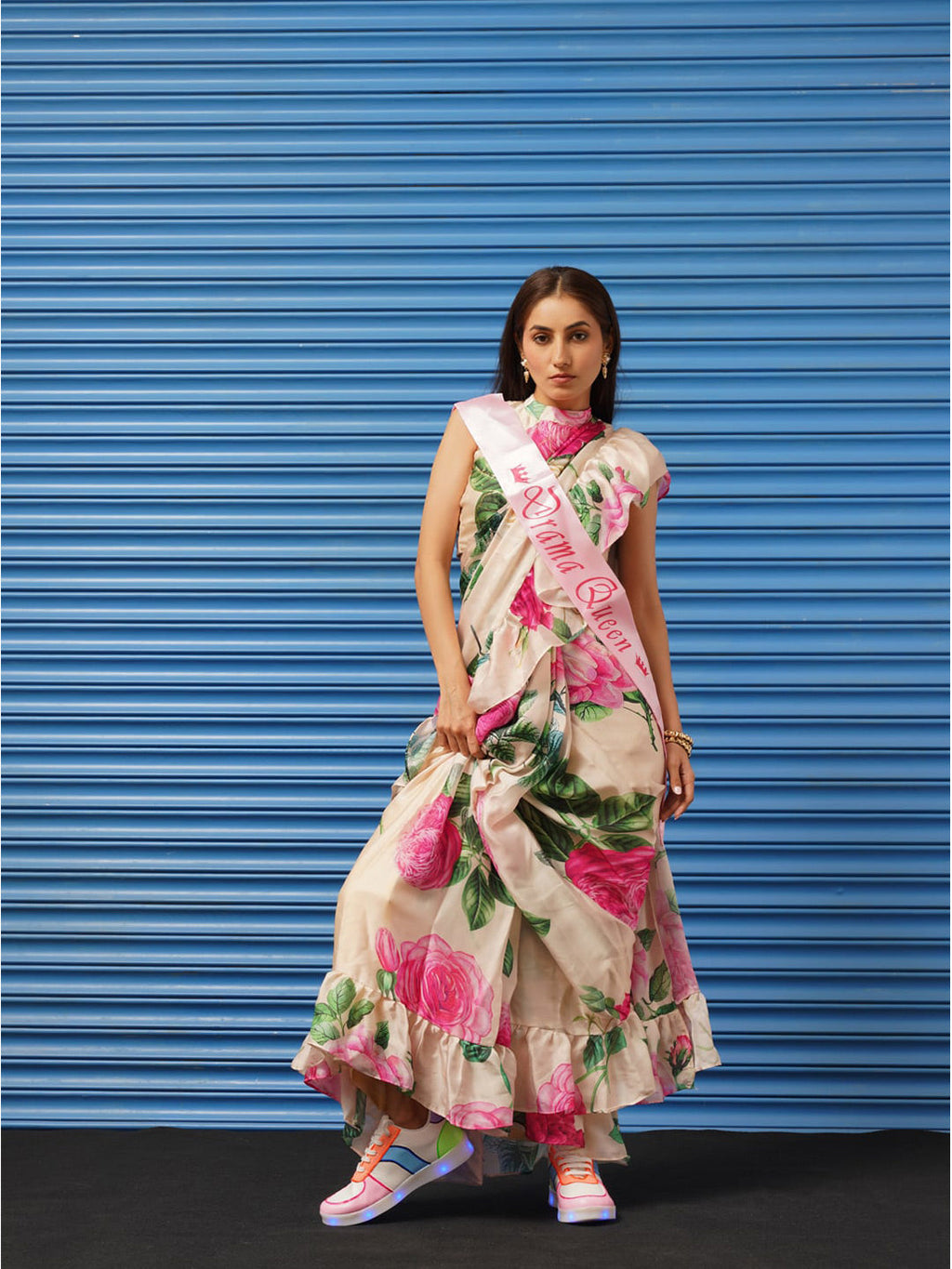 Tikhi Imli Floral Printed Poly Crepe Saree | Grocsy