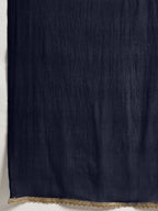All About You Women Navy Blue & Golden Satin Finish Kurta with Trousers & With Dupatta | Grocsy