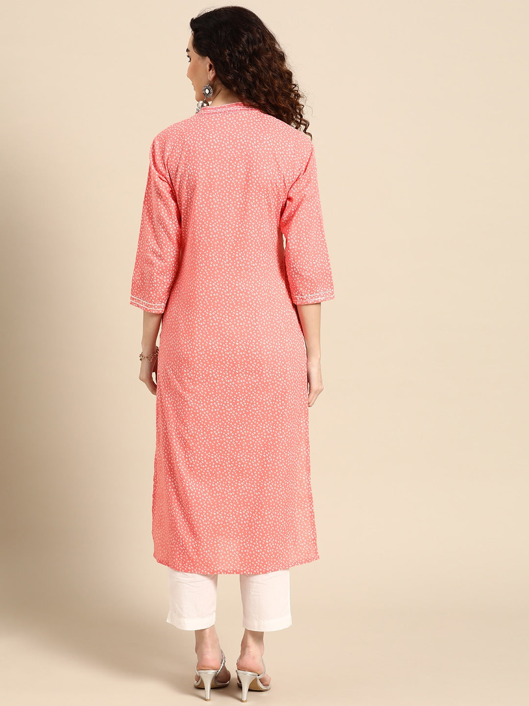 Sangria Women Pink Bandhani Printed Thread Work Pastels Kurta | Grocsy