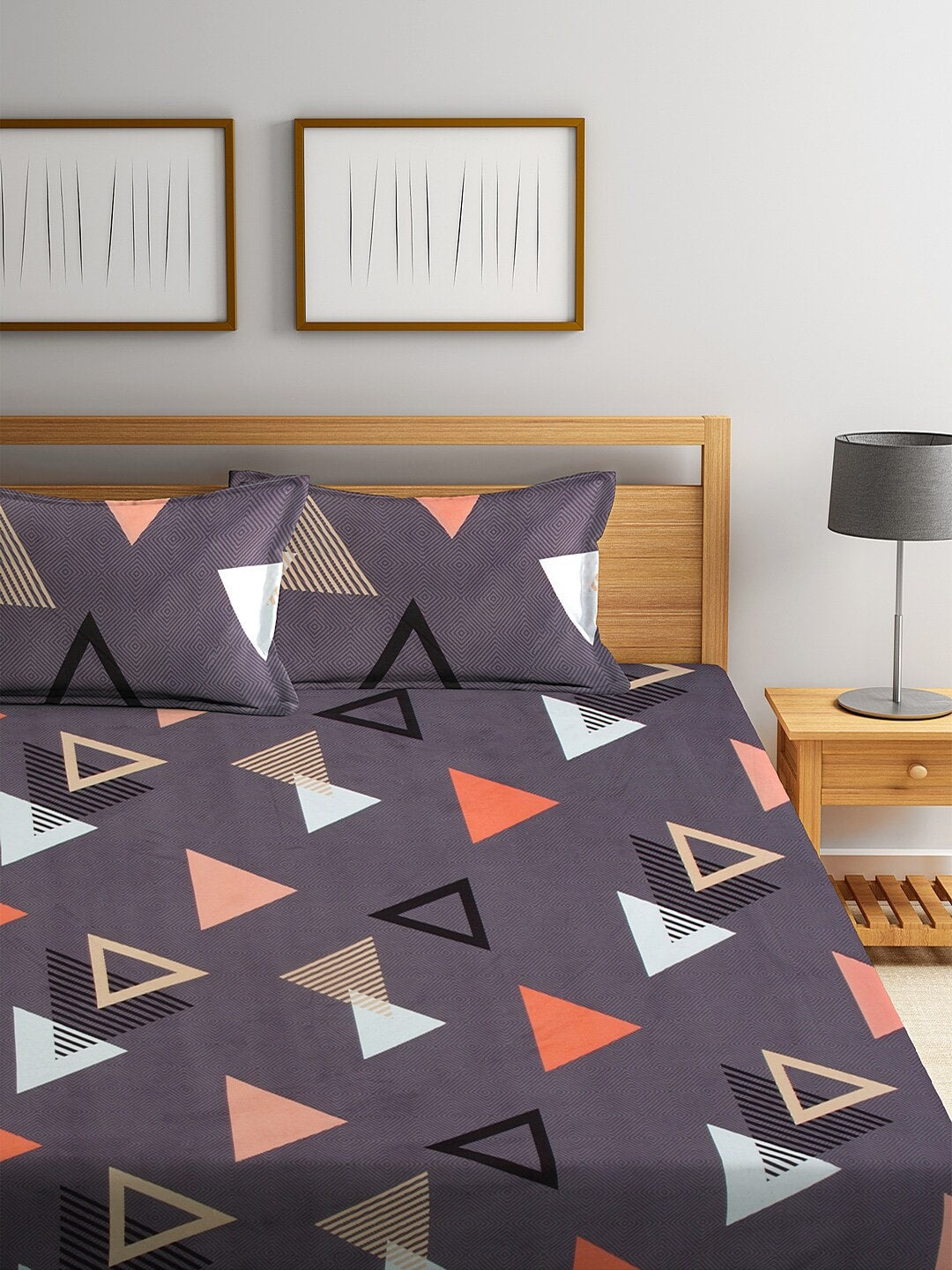 KLOTTHE Purple Geometric 210 TC Cotton Bedsheet with Pillow Covers | Grocsy