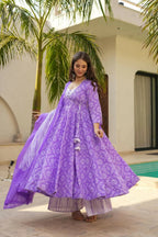 Aayaa Designer Printed Muslin Suit - Purple | Grocsy