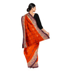 Exclusive Collection 100% Pure Cotton Orange Tant Saree With Hand Weaving Work | Grocsy