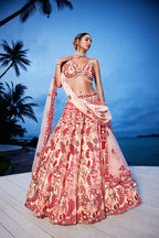 House of Panchhi Peach Net Sequins, Mirror And Thread Embroidery Lehenga Choli & Dupatta | Grocsy