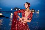 House of Panchhi Red Net Sequins, Mirror And Thread Embroidery Lehenga Choli & Dupatta | Grocsy