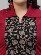 Sztori Plus Size Floral Printed Shirt Collar Straight Crepe Kurta with Palazzos | Grocsy