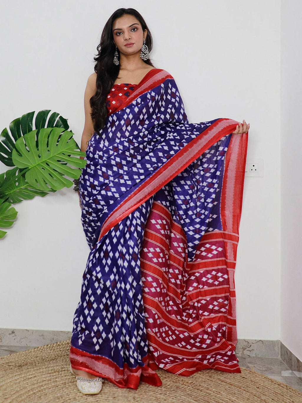 Saree Mall Ethnic Motifs Printed Pure Cotton Ikat Sarees | Grocsy