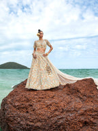 House of Panchhi Cream Net Multi Colour Sequins, Zarkans And Thread Embroidery Lehenga Choli & Dupatta | Grocsy