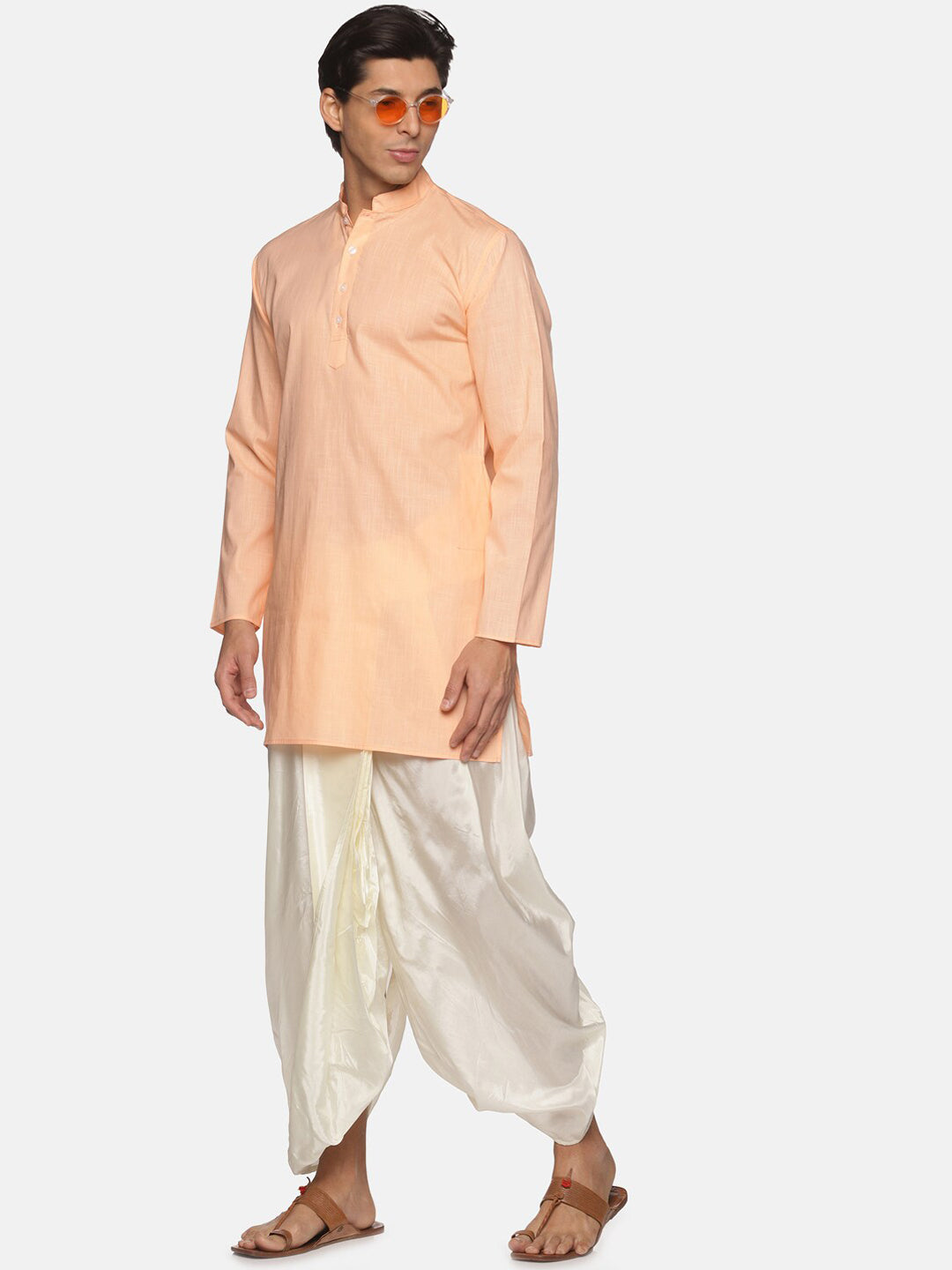 Sethukrishna Men Orange Pure Cotton Kurta with Salwar | Grocsy