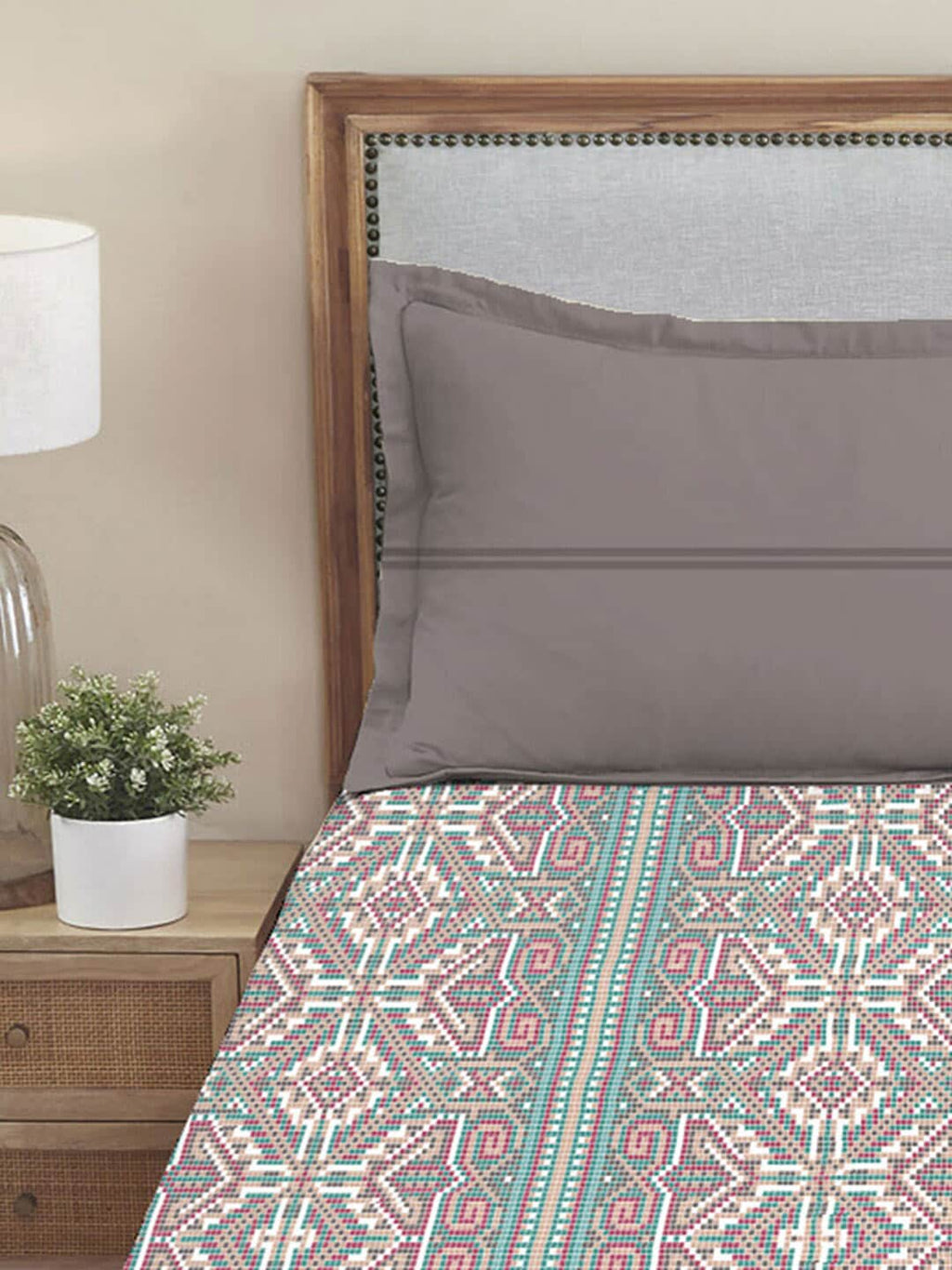 MYTRIDENT Dusk and Dawn Brown Printed Pure Cotton 144 TC Queen Bedsheet Pillow Covers | Grocsy