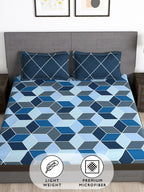 Story@home Arena Blue & Grey Geometric Printed 180 TC Queen Bedsheet & 2 Pillow Covers | Grocsy